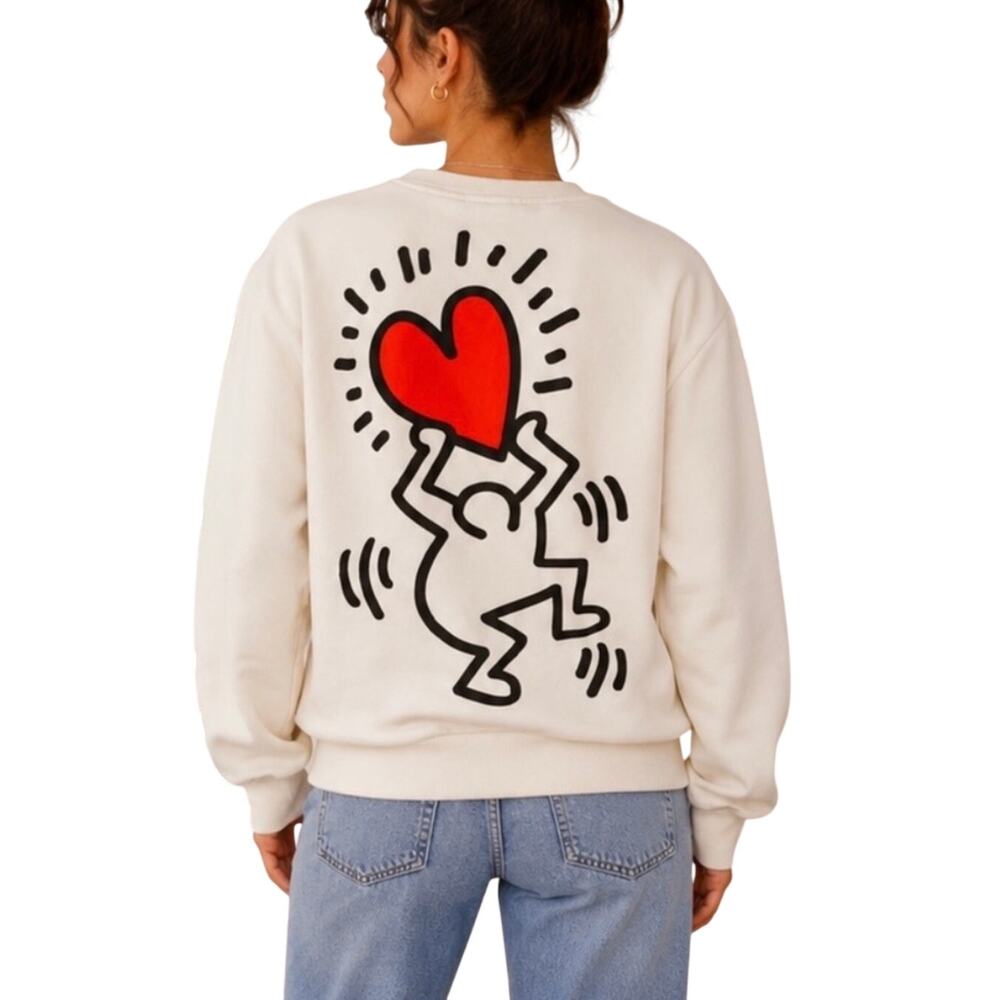 Keith Haring Cream Love Animated Pop Art Sweatshirt XL